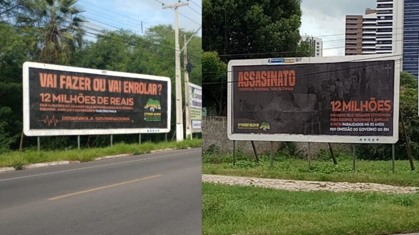 Senador usa outdoors para pressionar governo do RN a aplicar emenda de R$ 12 milhões no HRTM
