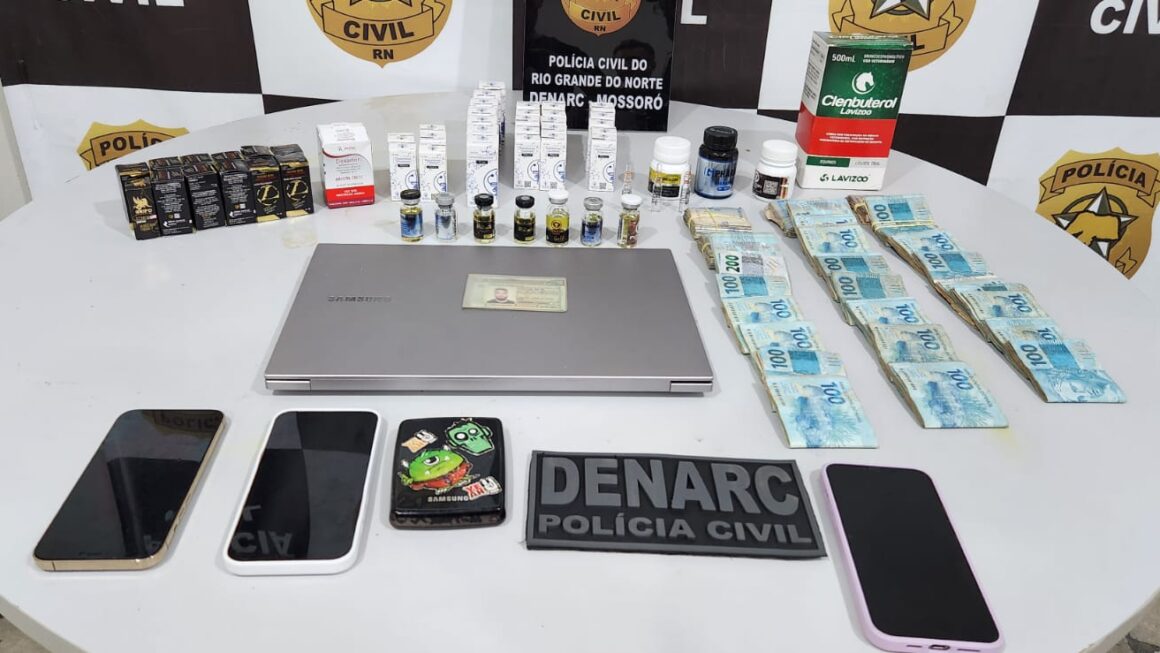 Polícia Civil realiza operação em condomínio de luxo e em lojas de suplementos em Mossoró; um homem foi preso