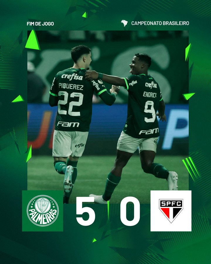 Campeonato Brasileiro: Palmeiras goleia São Paulo por 5 a 0