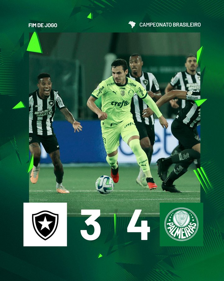 Palmeiras arranca vitória sobre Botafogo e deixa Brasileiro aberto