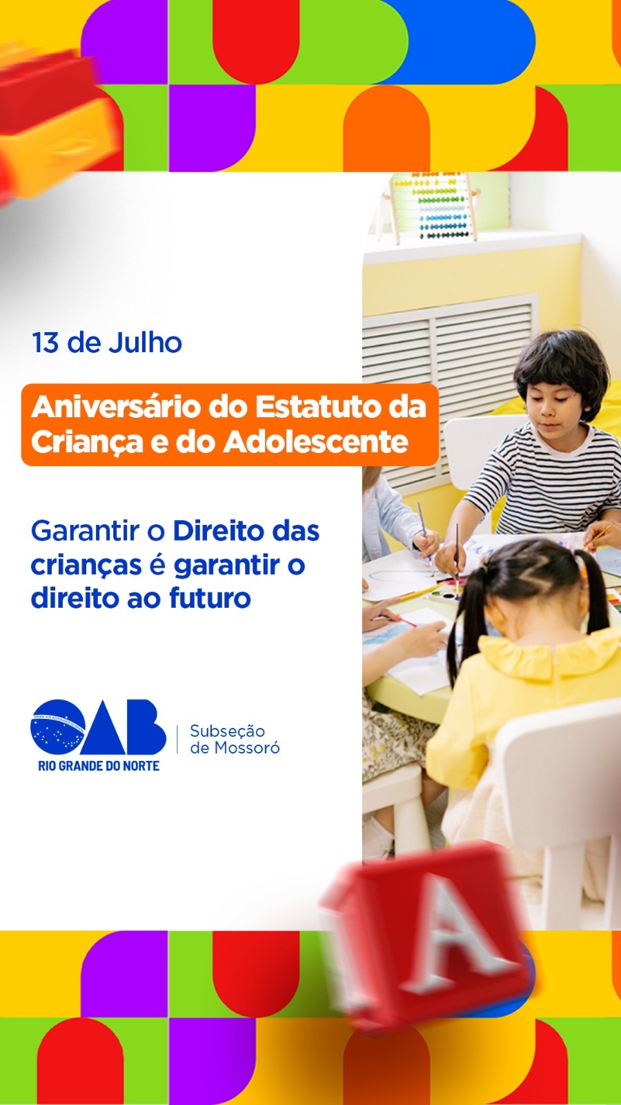 OAB Mossoró destaca importância do ECA e reforça papel da sociedade na proteção de crianças e adolescentes