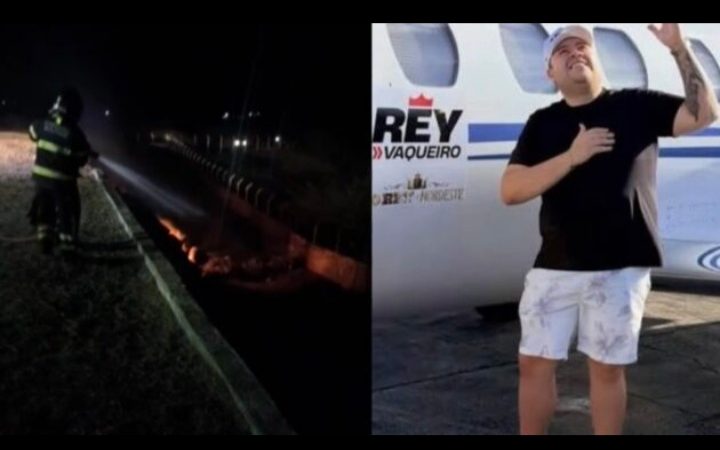 Avião de Rey Vaqueiro fica completamente destruído após acidente ao pousar em Parelhas